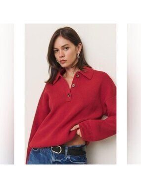 NWT Size S (P2P 23") -Reformation Cotton Brooklyn Polo Sweater (NWT US$ 218)
